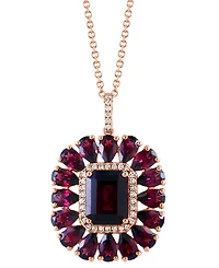 Effy Rhodolite (7-1/5 ct. t.w.) & Diamond (1/6 ct. t.w.) Halo 18" Pendant Necklace in 14k Rose Gold
