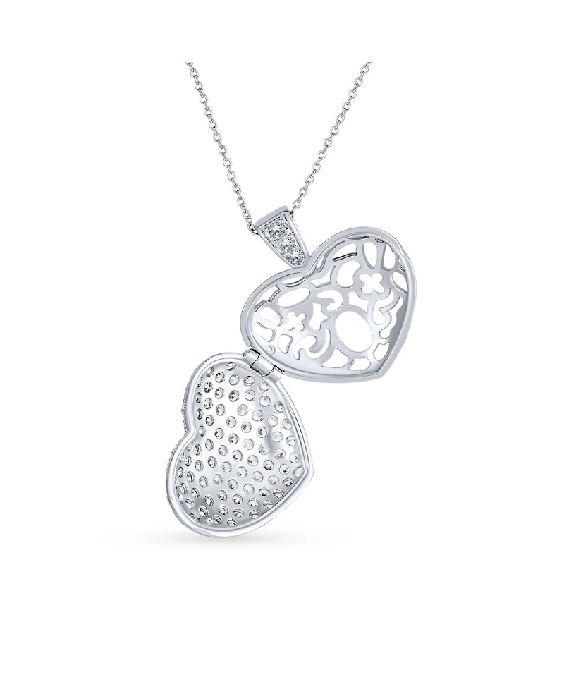 Bling Jewelry Large Pave Cz Puff Heart Shape Aromatherapy Essential Oil Perfume Diffuser Locket Pendant Necklace