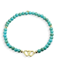Bling Jewelry Interlocking Hearts Bff Synthetic Compressed Turquoise Strand Bead Stretch Bracelet Gold Plated Sterling Silver
