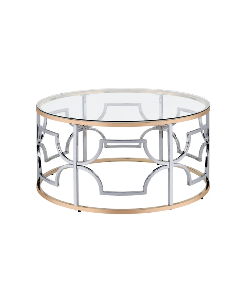 Furniture of America 36" Metal, Glass Camille Modern Round Glass Top Coffee Table