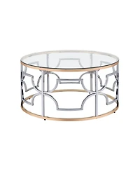 Furniture of America 36" Metal, Glass Camille Modern Round Glass Top Coffee Table