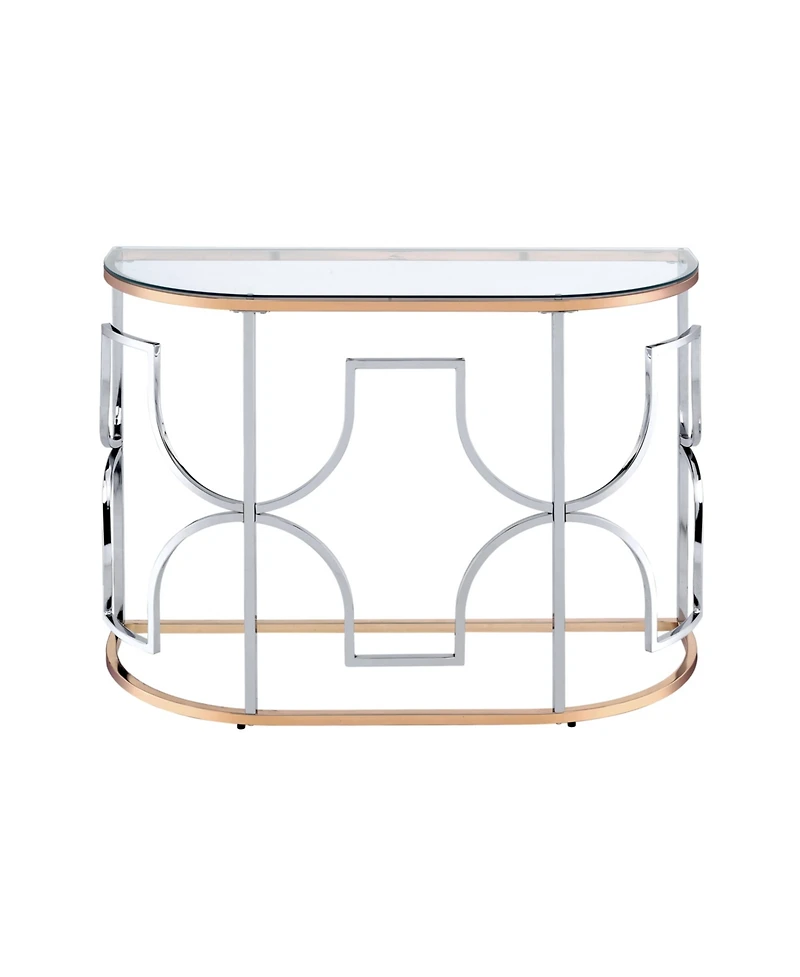 Furniture of America 42" Metal, Glass Camille Modern Semi-Circle Glass Top Sofa Table