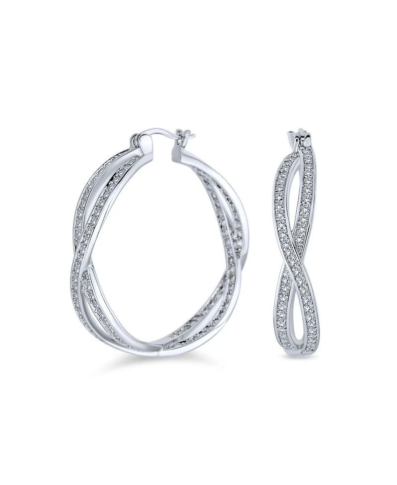 Bling Jewelry Cubic Zirconia Pave Cz Eternity Figure Eight Love Knot Large Infinity Hoop Earrings 1.5 Diameter