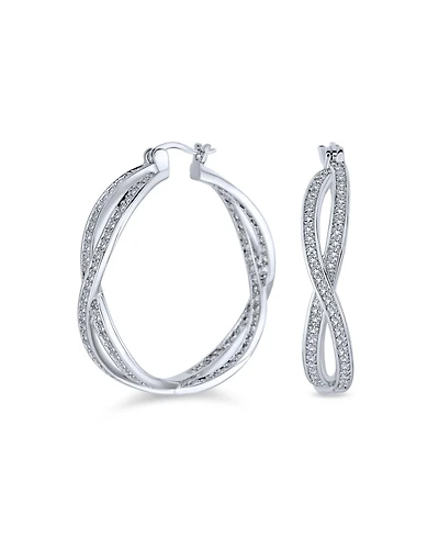 Bling Jewelry Cubic Zirconia Pave Cz Eternity Figure Eight Love Knot Large Infinity Hoop Earrings 1.5 Diameter