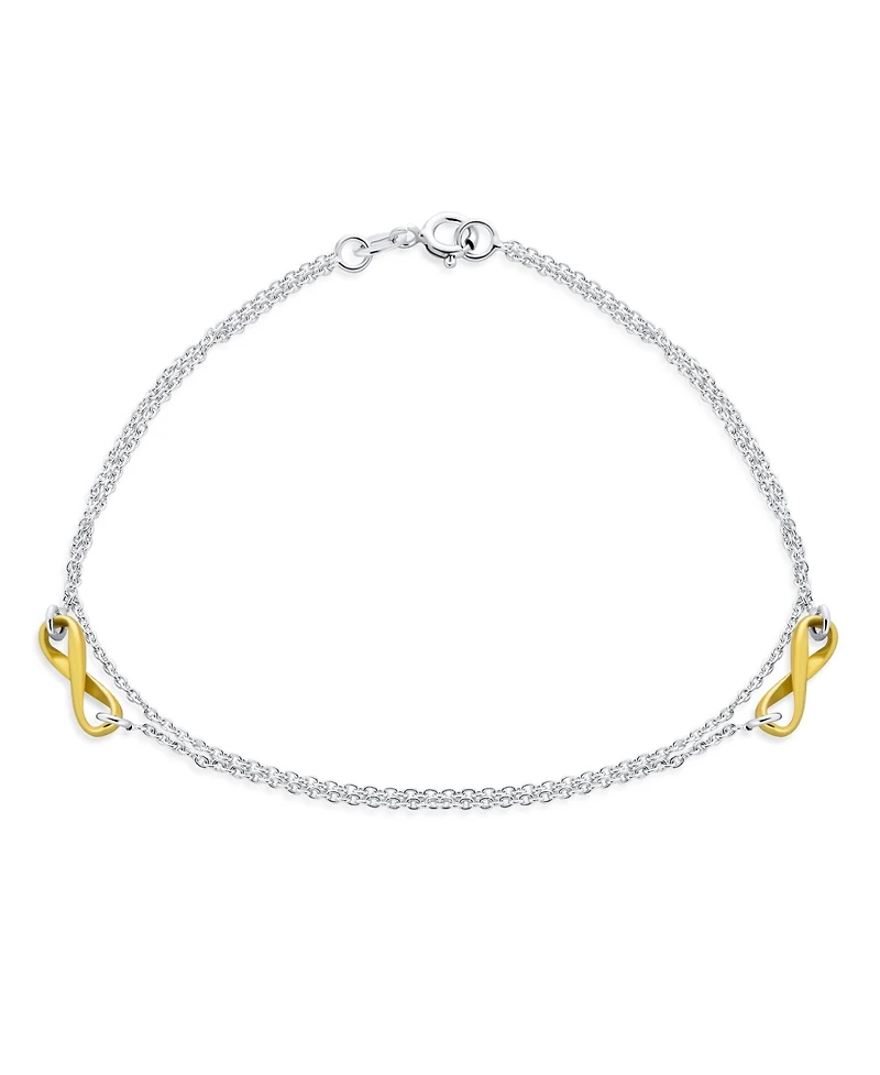 Bling Jewelry 2 in 1 Set Double Chain Two Tone Infinity Love Knot Anklet Ankle Bracelet Sterling Silver 9 Inch