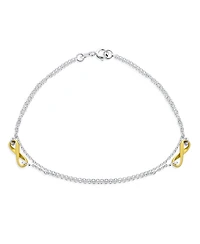 Bling Jewelry 2 in 1 Set Double Chain Two Tone Infinity Love Knot Anklet Ankle Bracelet Sterling Silver 9 Inch