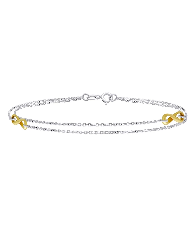 Bling Jewelry 2 in 1 Set Double Chain Two Tone Infinity Love Knot Anklet Ankle Bracelet Sterling Silver 9 Inch