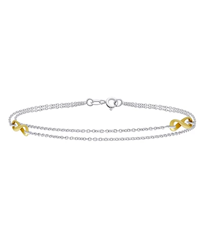 Bling Jewelry 2 in 1 Set Double Chain Two Tone Infinity Love Knot Anklet Ankle Bracelet Sterling Silver 9 Inch