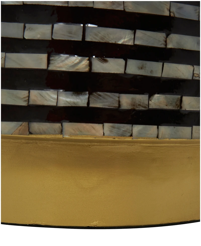 Rosemary Lane Mother of Pearl Drum Accent Table with Linear Mosaic Pattern and Gold Base