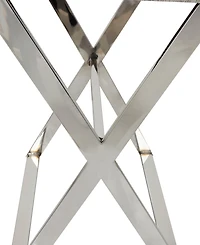 Rosemary Lane 19" x 19" x 25" Leather Geometric Tray Table Inspired Silver-Tone Metal Base and Handles Accent Table