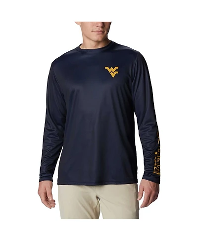Men's Columbia Navy West Virginia Mountaineers Terminal Shot Omni-Shade Omni-Wick Long Sleeve T-shirt
