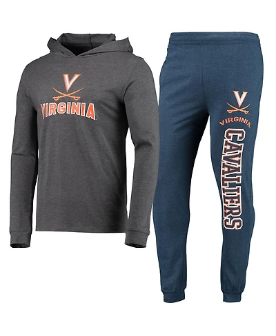 Men's Concepts Sport Navy, Heather Charcoal Virginia Cavaliers Meter Long Sleeve Hoodie T-shirt and Jogger Pajama Set