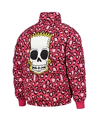 Men's Freeze Max Pink The Simpsons Bart Leopard Print Raglan Full-Zip Puffer Jacket
