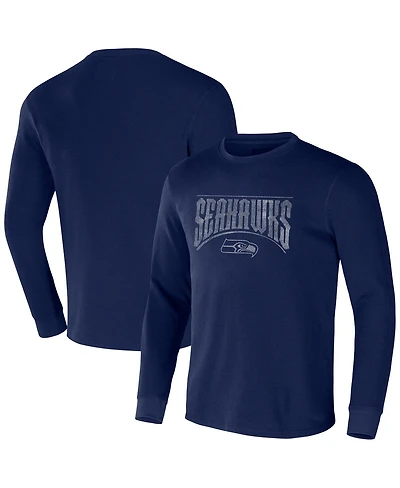 Men's Nfl x Darius Rucker Collection by Fanatics College Navy Distressed Seattle Seahawks Long Sleeve Thermal T-shirt