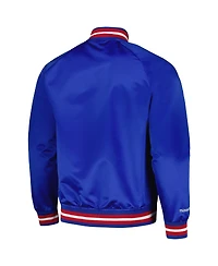 Men's Mitchell & Ness Royal Philadelphia 76ers Hardwood Classics Throwback Wordmark Raglan Full-Snap Jacket