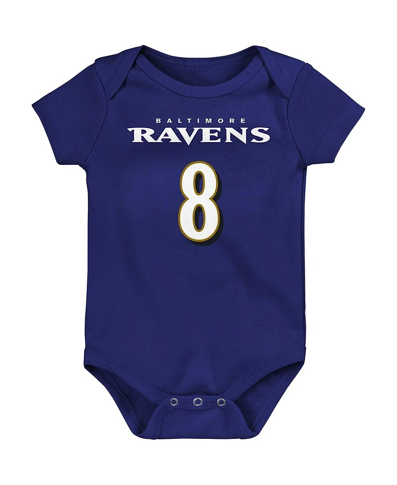 Baby Boys and Girls Lamar Jackson Purple Baltimore Ravens Mainliner Player Name Number Bodysuit