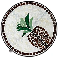 Beige Pineapple Modern Black Metal Round Outdoor Accent Side Table 14" Wide Black Glass Mosaic Tabletop Gracefully Curved Legs for Front Porch Patio H