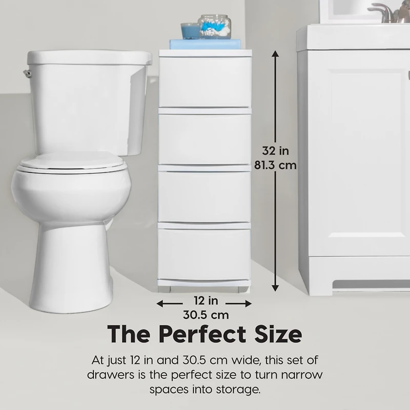 Iris Usa 4 Slim Drawer Storage, Organizer Unit for Bedroom, Closet, Kitchen, Bathroom, Laundry Room, Dorm, White Frame with Matte White Front Panels,