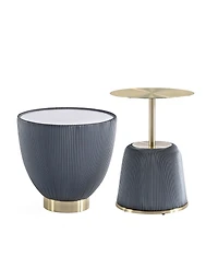 Manhattan Comfort Anderson 2-Piece Leatherette Upholstered End Table Set