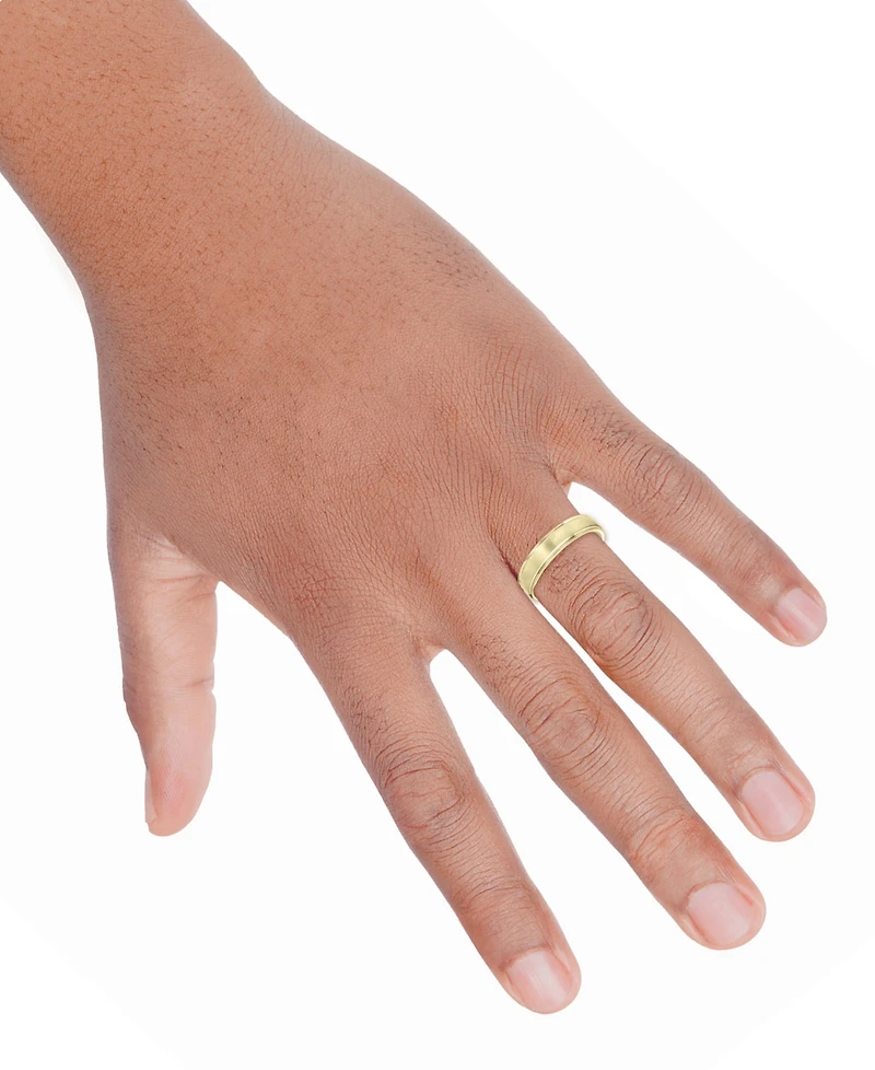 Men's Satin Finish Beveled Edge Band 18k Gold-Plated Sterling Silver (Also Silver)