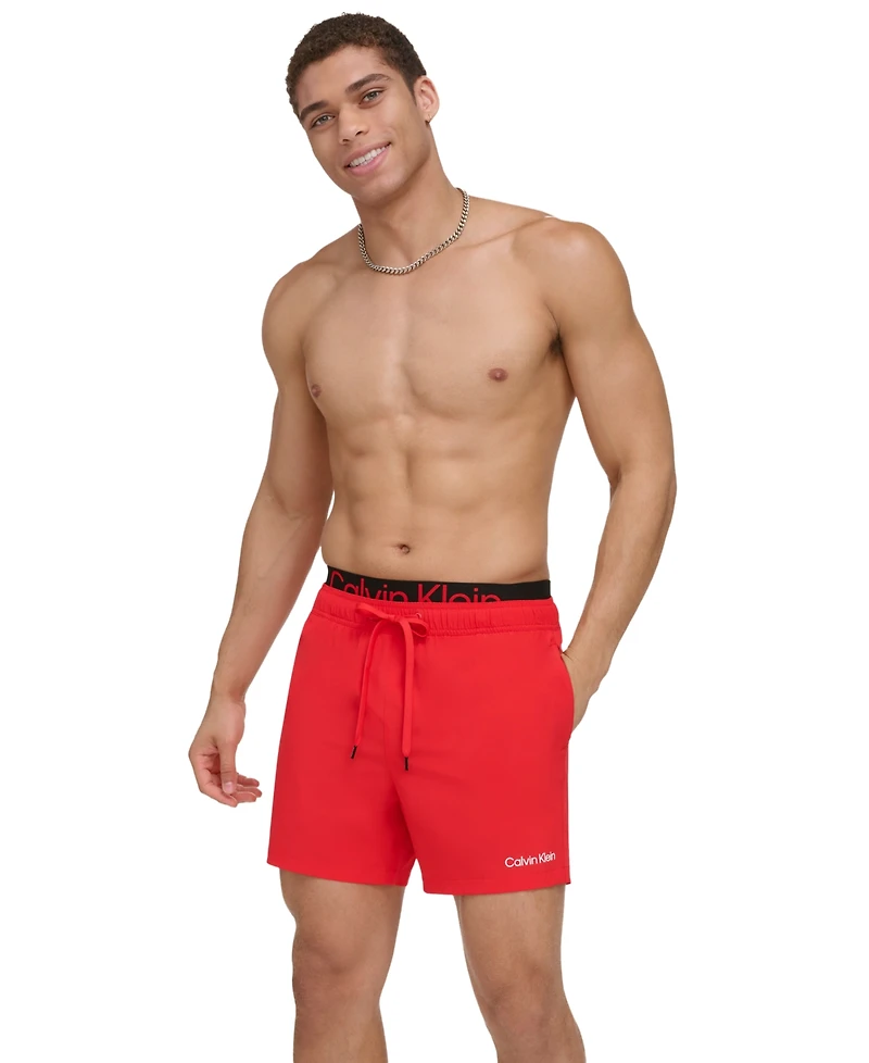 Calvin Klein Men's Logo Elastic Waist Modern Euro 5" Volley Swim Trunks