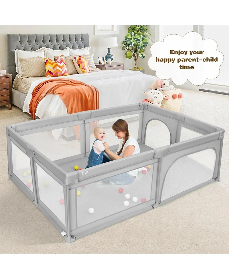Slickblue Extra-Large Baby Playpen with Safety Fence and 50 Colorful Ocean Balls