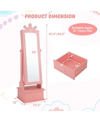 Kid Freestanding Jewelry Armoire 2-in-1 Full Length Mirror Storage Drawer