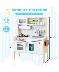 Kids Kitchen Playset Wooden Pretend Play Chef Toy with Microwave & Accessories