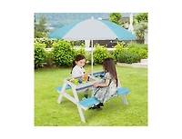 3-in-1 Kids Outdoor Picnic Water Sand Table with Umbrella Play Boxes
