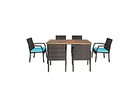 Slickblue 7 pieces Patio Rattan Cushioned Dining Set with Umbrella Hole