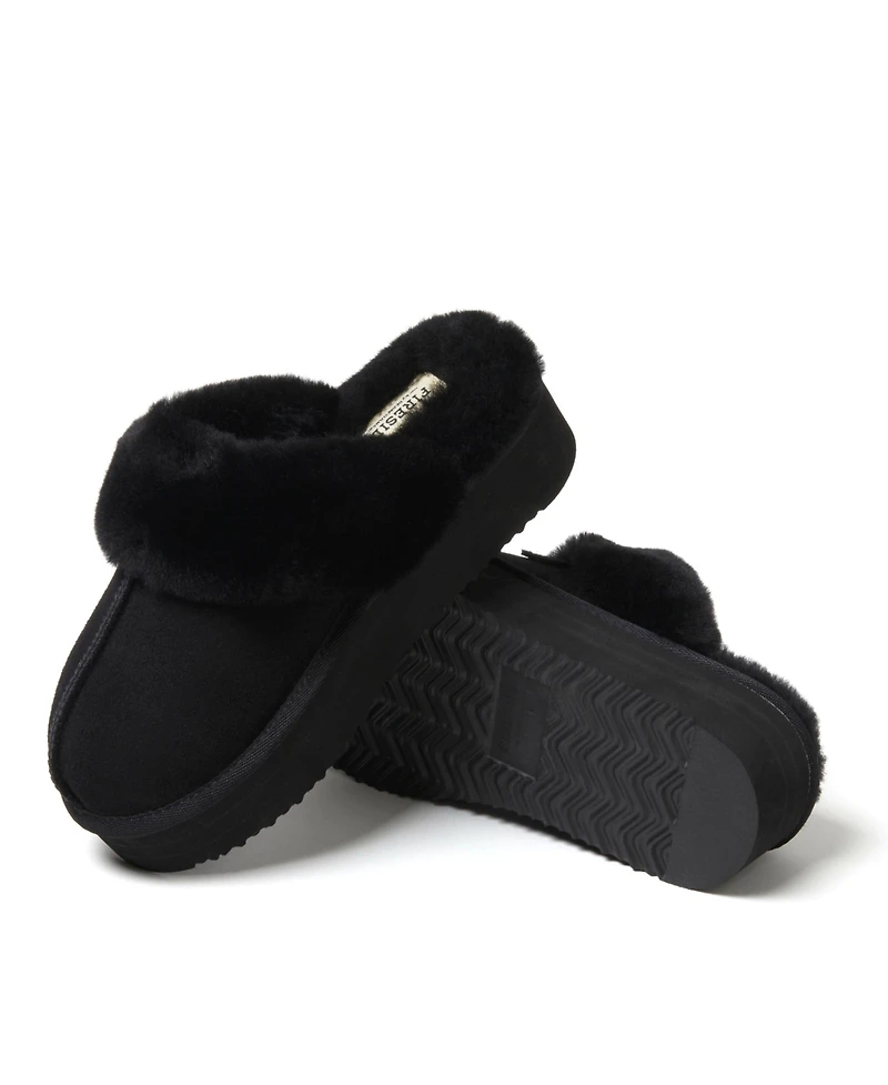 Fireside by Dearfoams Women's Melton Genuine Shearling Platform Scuff Slipper