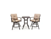 3 Pieces Patio Swivel Bar Table Set with Removable Cushions and Rustproof Metal Frame