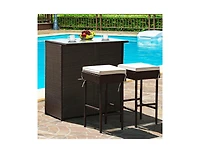3-piece Rattan Wicker Bar Table Stools Dining Set Cushioned Chairs