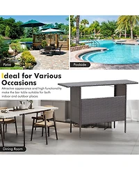Outdoor Wicker Bar Table with 2 Metal Mesh Shelves