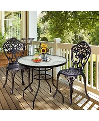 32 Inch Patio Tempered Glass Steel Frame Round Table with Convenient Umbrella Hole