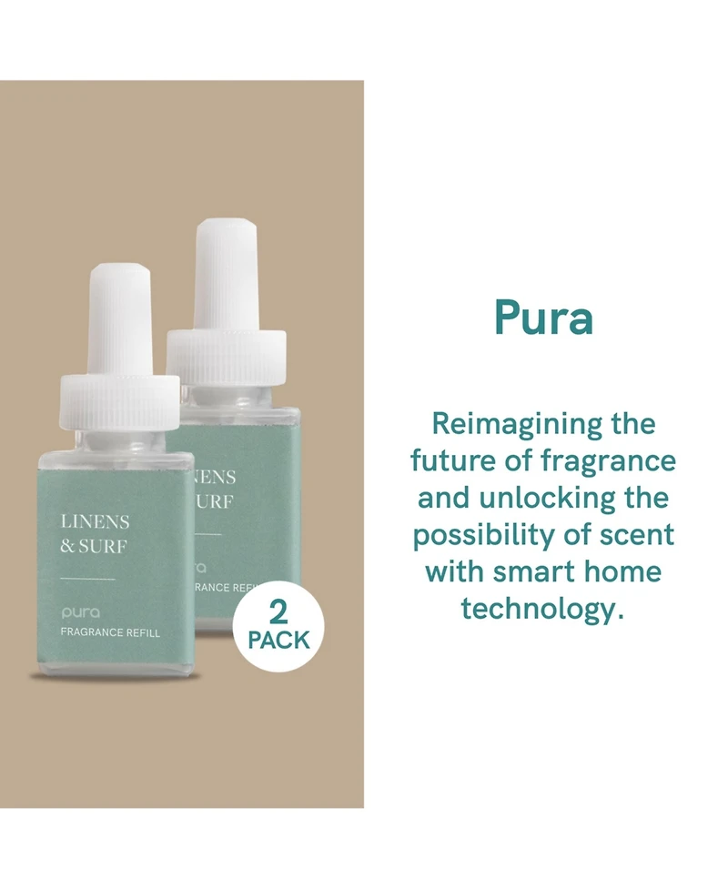 Pura - Linens & Surf Smart Home Air Diffuser Fragrance - Smart Home Scent Refill - Up to 120-Hours of Premium Fragrance per Refill