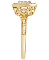 Diamond Pear-Cut Halo Three Stone Beaded Engagement Ring (3/4 ct. t.w.) in 14k Gold