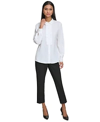 Karl Lagerfeld Women's Collared Pleat-Front Long-Sleeve Top