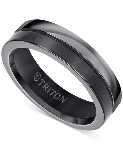 Triton Men's Two-Tone Textured Insert Wedding Band Titanium