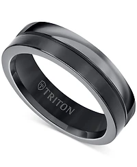 Triton Men's Two-Tone Textured Insert Wedding Band Titanium