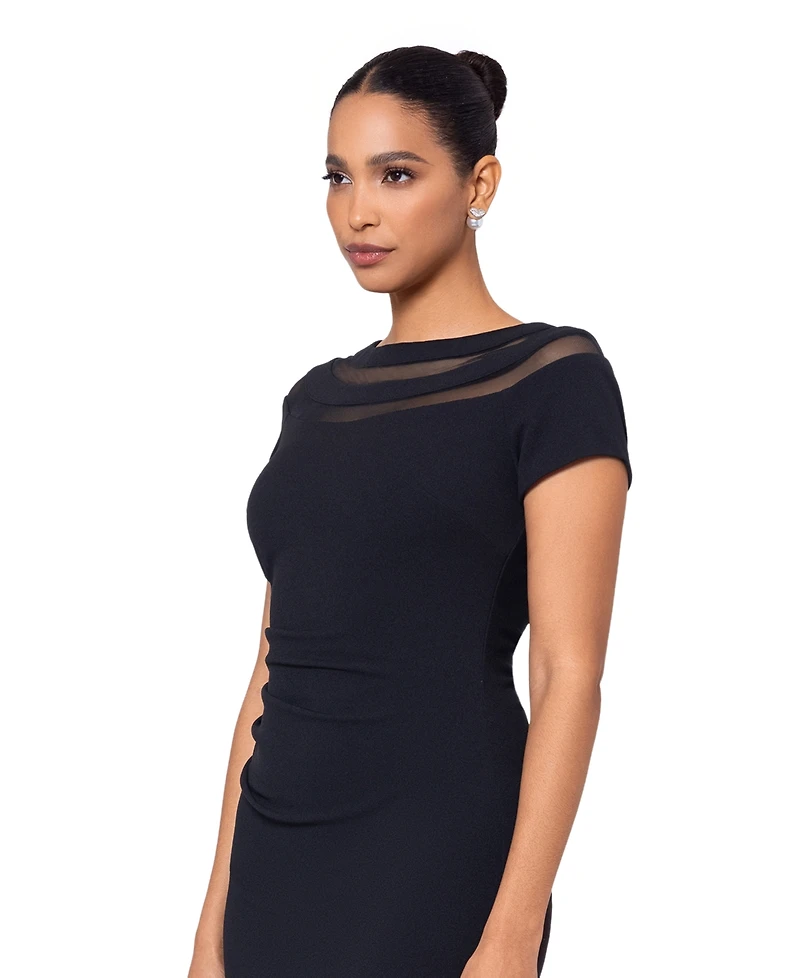 Xscape Women's Illusion Boat-Neck Short-Sleeve Dress