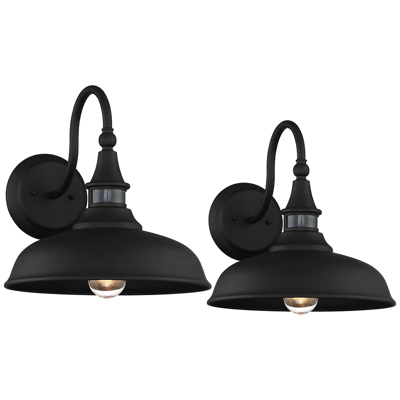 John Timberland Gough Rustic Industrial Wall Light Fixture Set of 2 Texturized Black Dusk To Dawn Motion Sensor 12 1/2" for Post Exterior Barn De