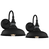 John Timberland Gough Rustic Industrial Wall Light Fixture Set of 2 Texturized Black Dusk To Dawn Motion Sensor 12 1/2" for Post Exterior Barn De