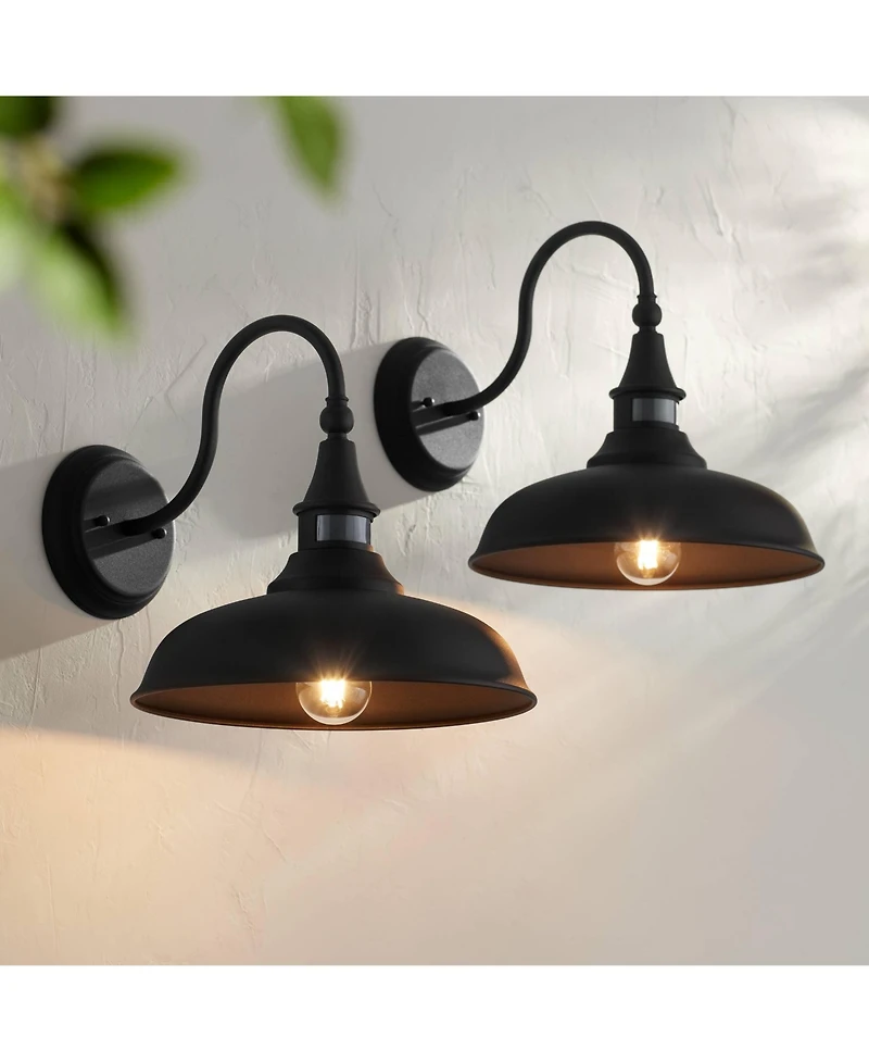 John Timberland Gough Rustic Industrial Wall Light Fixture Set of 2 Texturized Black Dusk To Dawn Motion Sensor 12 1/2" for Post Exterior Barn De