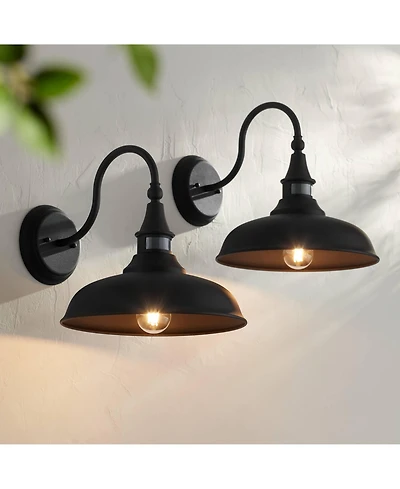 John Timberland Gough Rustic Industrial Wall Light Fixture Set of 2 Texturized Black Dusk To Dawn Motion Sensor 12 1/2" for Post Exterior Barn De