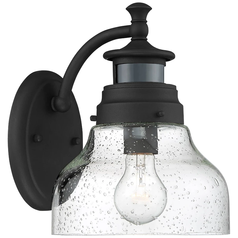 Nobel Modern Outdoor Wall Light Fixture Black Steel 10" Clear Seedy Glass Motion Sensor Dusk to Dawn for Exterior House Porch Patio Outside Deck Garag