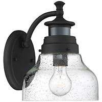 Nobel Modern Outdoor Wall Light Fixture Black Steel 10" Clear Seedy Glass Motion Sensor Dusk to Dawn for Exterior House Porch Patio Outside Deck Garag