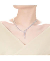 Genevive Sterling Silver White Gold Plated with Clear Round Cubic Zirconia Cluster Necklace