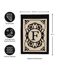 Evergreen Flag Cambridge Chic Letter F Monogram Applique Garden Flag - 12.5" Wide x 18" High