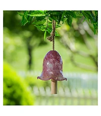 Evergreen Art Glass Speckle Pink Floral Shaped Bell Chime- 7 x 7 x 7 Inches Outdoor Decor